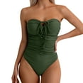 thumbnail image 2 of Women Strapless Bathing Suits Ruched Halter Bandeau One Piece Swimsuit for Women Ruched Tummy Control Bathing Suit Push Up Slimming Swimwear Women's Solid Color Pleated Bandeau Swimsuit With Front Ti, 2 of 9