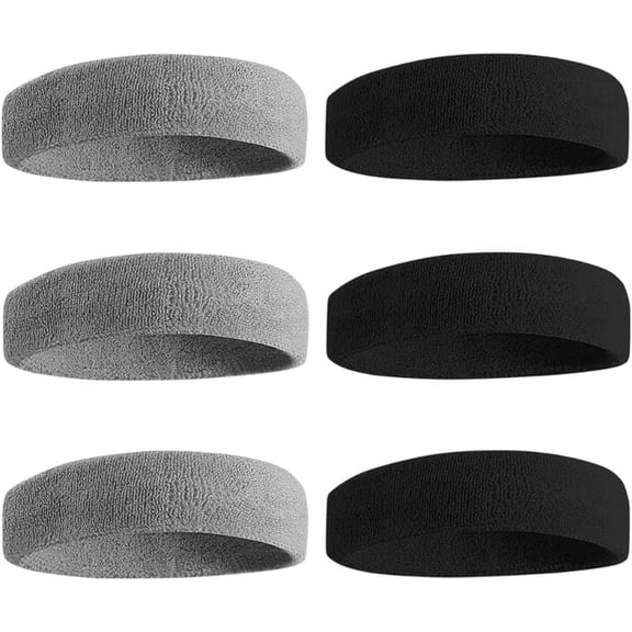 6 Pieces Moisture Wicking Sports Headbands, Soft Cotton Terry Sweatbands for Workout, Gym, Running, Basketball, Tennis and Outdoor Sports