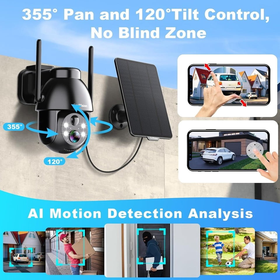 Solar Security Cameras, Wireless, Outdoor, for Home, with Spotlight, Night Vision