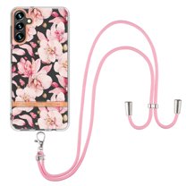 Flower Pattern Case for Samsung Galaxy A14 5G, Detachable Shoulder Strap Lanyard Crossbody Slim Lightweight Floral Cover with Soft Silicone Shockproof Drop Resistant Case,Pink Flower