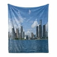 thumbnail image 1 of Detroit Soft Flannel Fleece Throw Blanket, Downtown Detroit GM Renaissance Center Ford Auditorium Shoreline Image, Cozy Plush for Indoor and Outdoor Use, 70" x 90", Pale Blue White Grey, by Ambesonne, 1 of 6