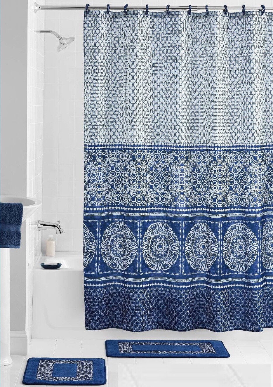 15 Piece Bathroom Set Shower Curtain & Bathroom Rugs - 6 Elegant ...