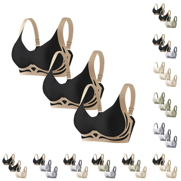 Sentmoon 3PCS Comforts Bra Oversized Push up No-Slip Womens Bra Color Block Easy Care Seamless Supportive Stretchy Wireless Bras for Women for Travel & Errands XL