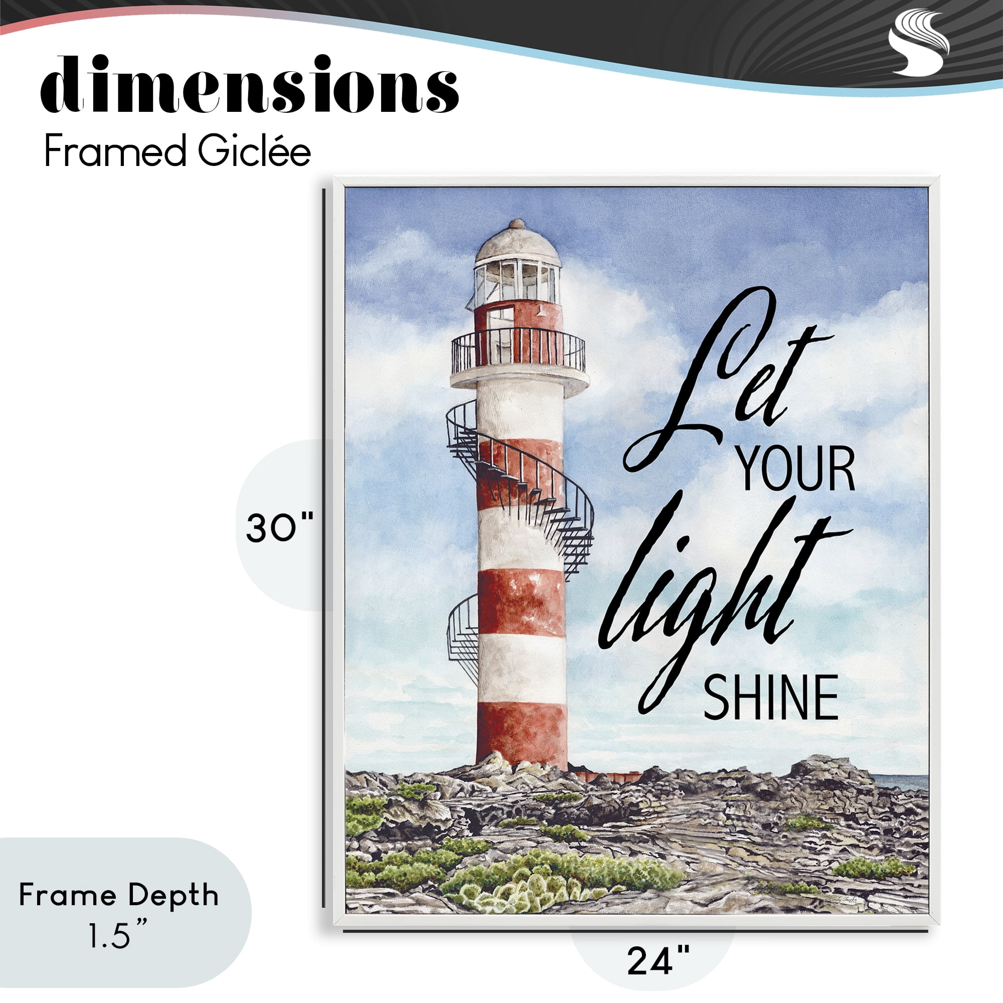 Stupell Industries Let Your Light Shine Beacon White Framed Giclee Art, design by Cindy Jacobs