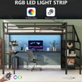 thumbnail image 3 of Bellemave Queen Size Metal Loft Bed with L-shaped Desk and Stairs, Loft Bed Frame with Wardrobe and Shelves, Loft Bed with LED Lights and Charging Station for Kids Teens Adults (Queen, Black), 3 of 11