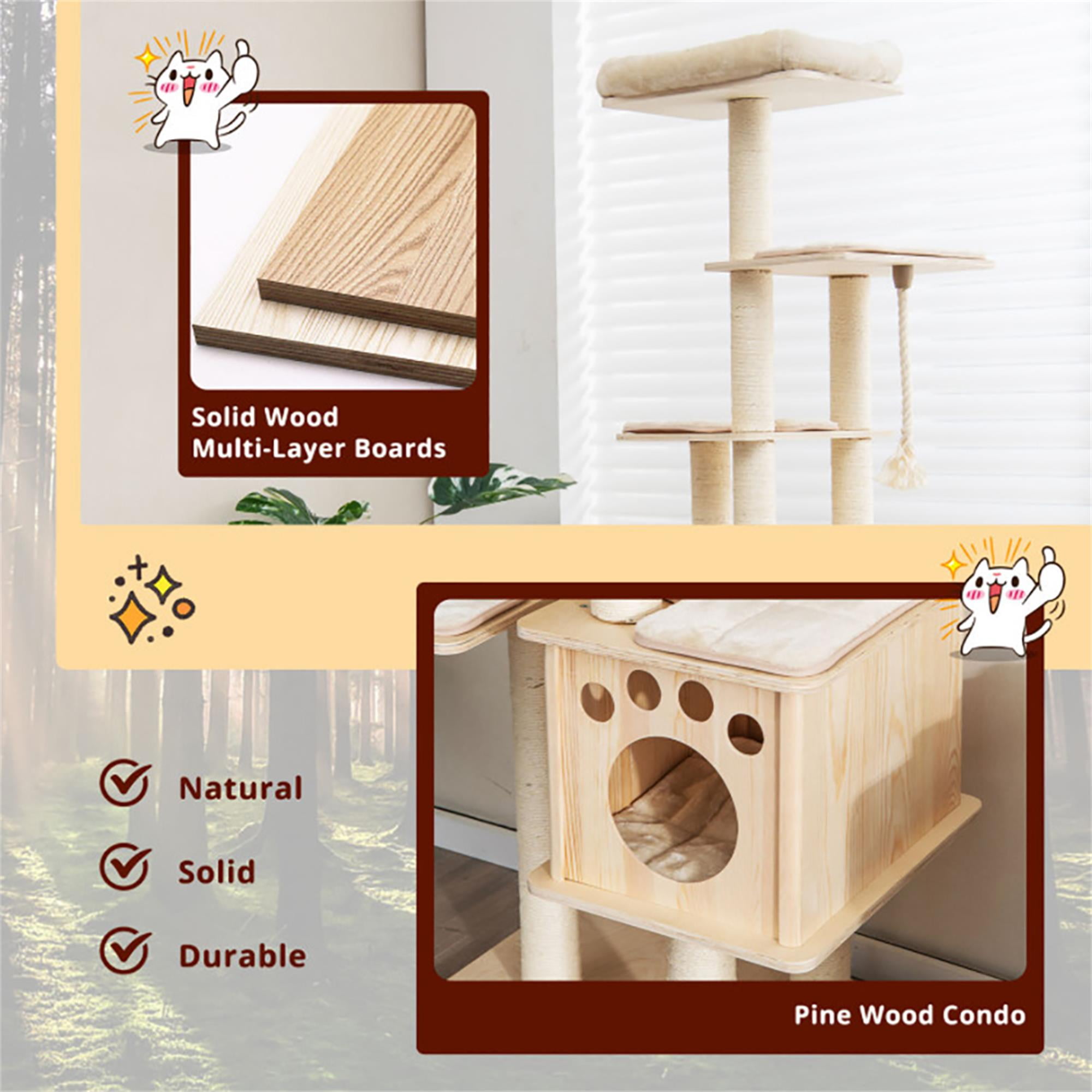 resenkos 67" Cat Tree Tower for Indoor Cats, Cat Tree House with Top Perch, Sisal Rope Scratching Posts, Beige