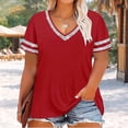 thumbnail image 5 of OSFVNOXV Plus Size Tops for Women Casual V-Neck Color Blocked Loose Fit Short Sleeve Pullover Shirts, 5 of 5