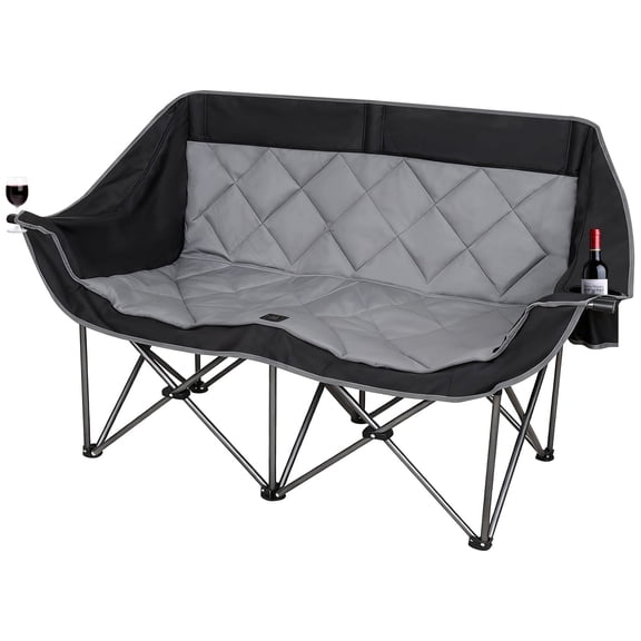 SUNSPIRE Double Oversized Camping Chair, Heavy Duty Folding Loveseat Padded Camping Couch with Cup Holder for Outdoor Beach Sports Fishing