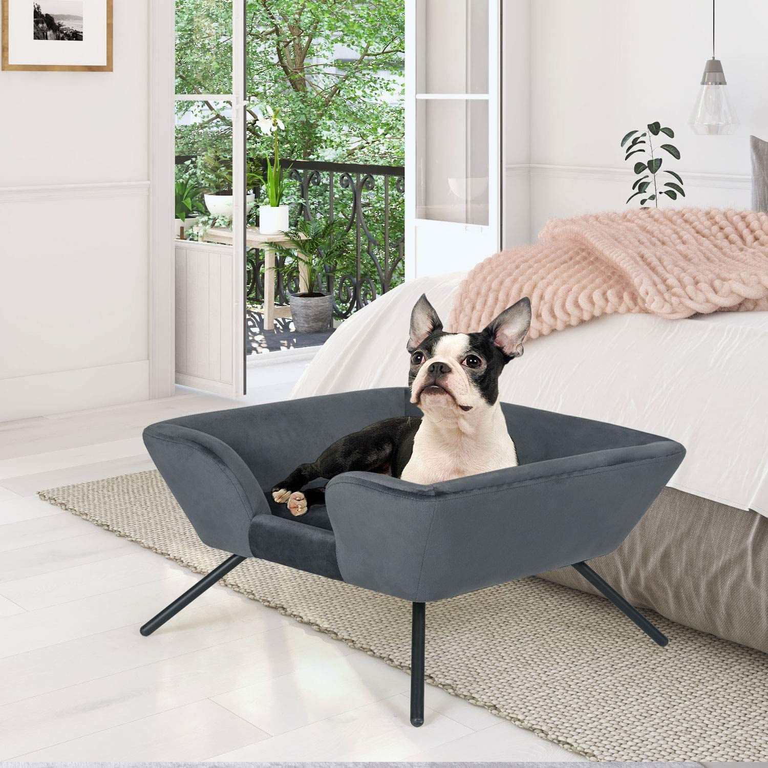 Homebeez Modern Soft Pet Bed Durable Fabric Pet Supplies Round Square Pet Beds With Metal Legs For Indoor Cats Or Small Dogs Gray Walmart Com Walmart Com