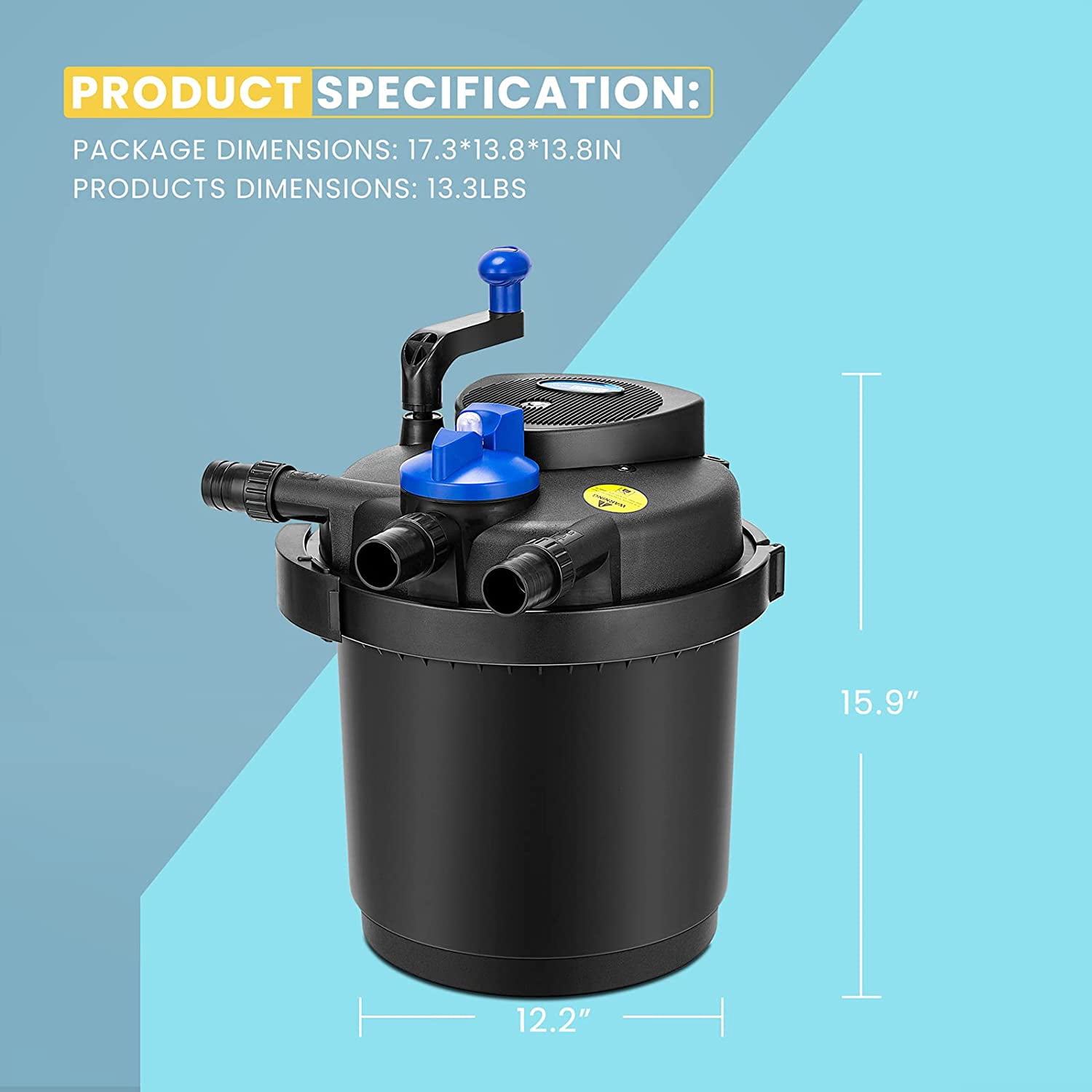 Vivohome Pressurized Biological Pond Filter with 13-watt UV Sterilizer Light, Up to 1600 Gallons