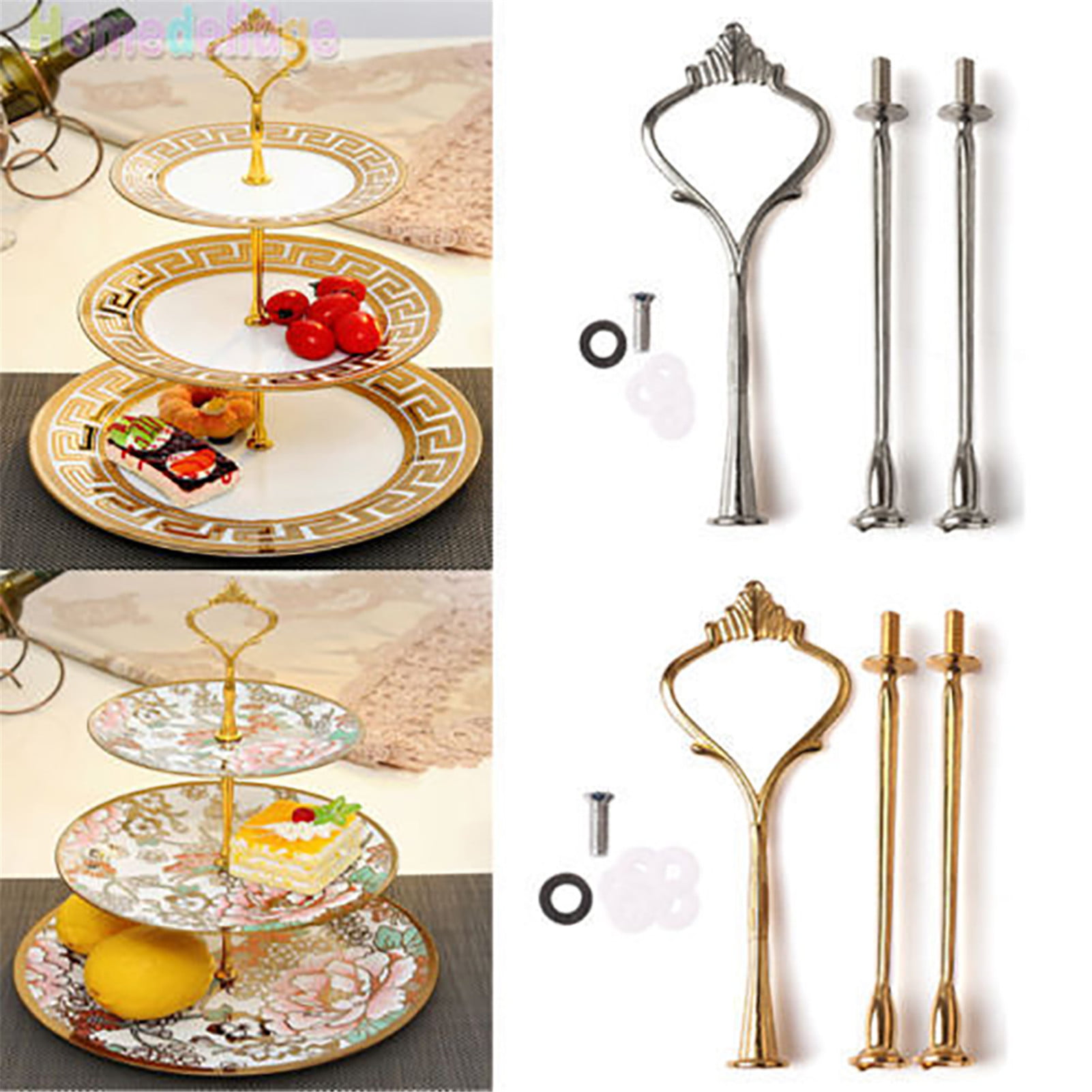2/3 Tier Cake Plate Stand Cupcake Fittings Silver Golden Wedding Party CocktaiA!