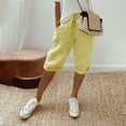 thumbnail image 1 of Lroveb Linen Shorts for Women High Waisted Bermuda Shorts Womens Knee Length Short Pants Ladies Loose Drawstring Casual Solid Color Shorts Yellow, 1 of 5