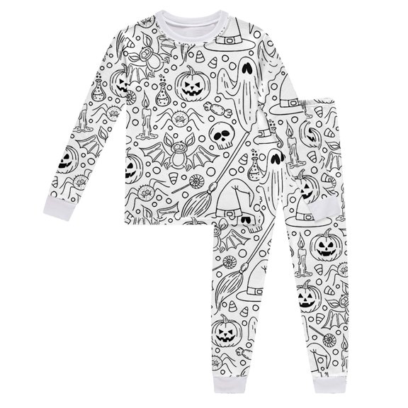 Gunia Toddler Halloween Pajamas Painted Coloring Design 2 Piece Long Sleeve With Diy Print Wear Pjs Loungewear White 4-5 Years