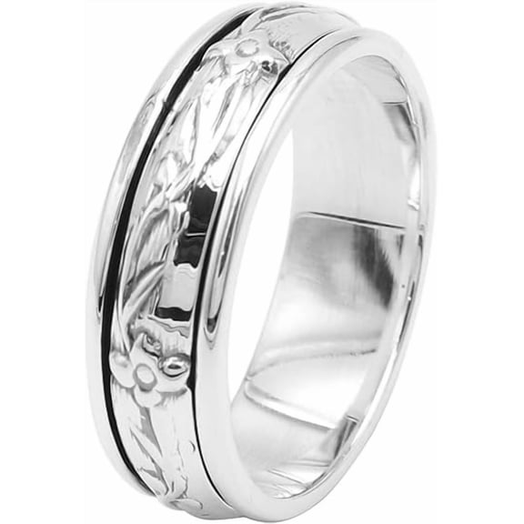 Earth Gems Jewelry Fidget Rings Spinner Ring Anxiety Ring Wedding Band 925 Sterling Silver Flower Jewelry Stress Relief Birthday Gifts