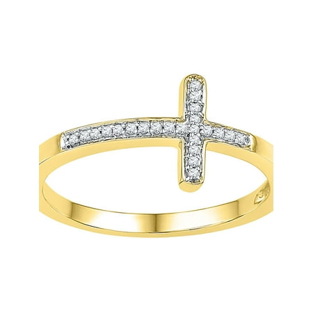 - 10kt Yellow Gold Diamond Engagement Ring for Womens Round Cross Religious Band 1/20 Cttw