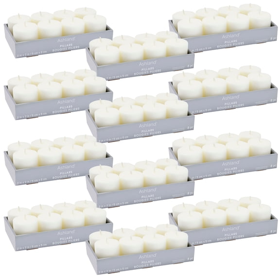 12 Packs: 8 ct. (96 total) Basic Elements White Pillar Candles Value Pack by Ashland