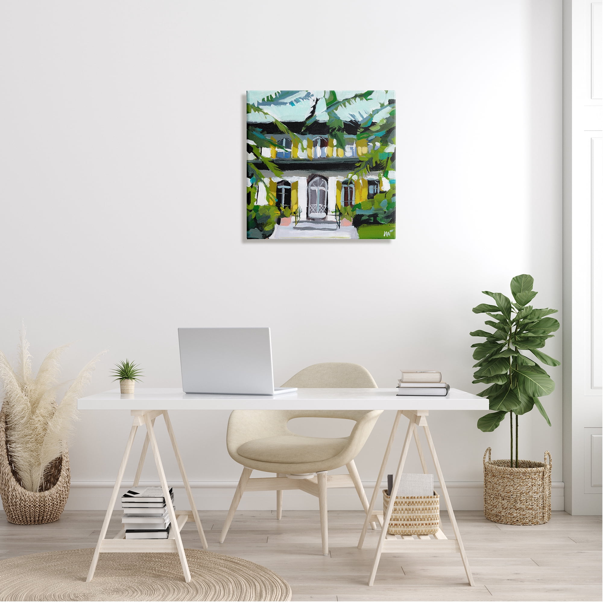 Stupell Industries Modern Villa House Painting Abstract Painting Gallery Wrapped Canvas Art Print Wall Art, 24 x 24