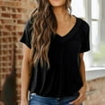 thumbnail image 2 of JGGSPWM Womens Casual Summer Short Sleeve V Neck T Shirts Pleated Loose Fit Tunic Tops Black XL, 2 of 3