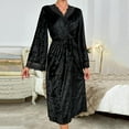 thumbnail image 4 of Tnhcen Women's Long Sleeve Lace Trim Velvet Sleepwear Dress - Solid Color Long Robe Pajamas Home Wear with Belt Plus Size (S-L), 4 of 9