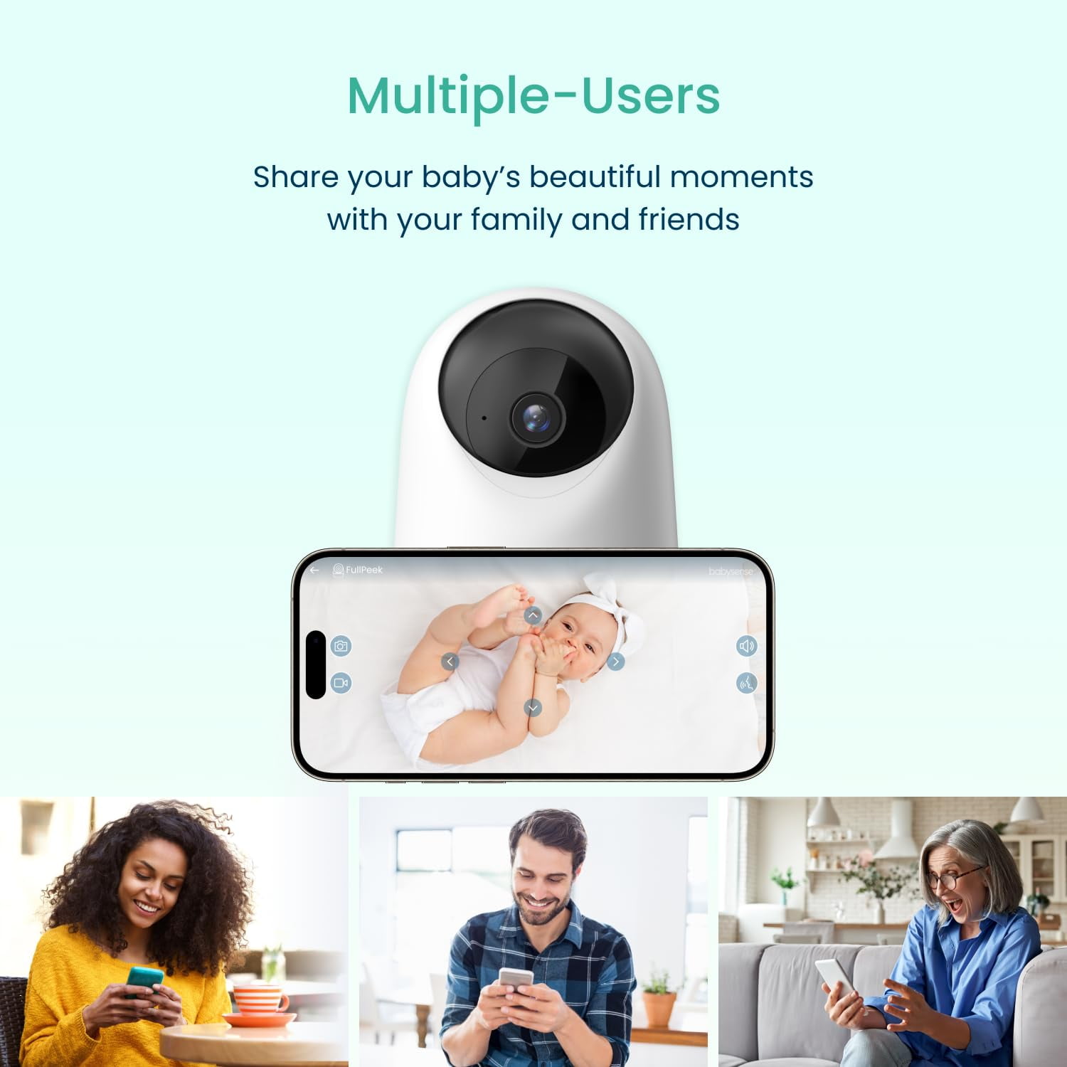 Babysense FullPeek 3MP Video Baby Monitor, WiFi Security Camera with Auto Tracking, Intelligent Motion & Sound Detection, Night Vision, Private Hidden Lens Mode, Supports SD Card