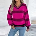 thumbnail image 4 of Juslio Womens Sweaters Pullovers Sweaters Color Block V Neck Long Sleeve Knit Hot Pink, 4 of 6