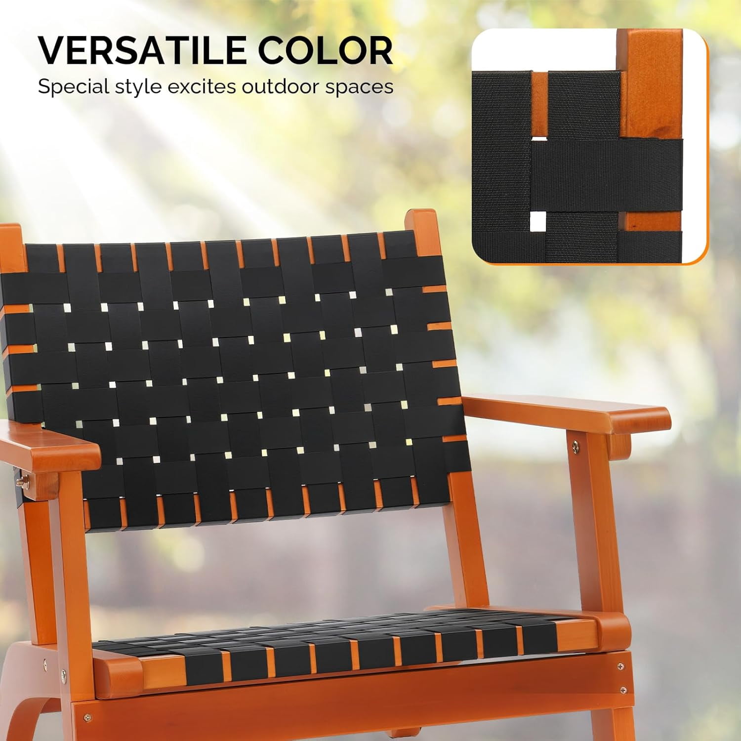 FeGemax Outdoor Armchair, All-Weather Wooden Patio Chair with Waterproof PE Woven Fabric, Adirondack Chair for Garden, Lawn and Poolside (1, Black and Brown)