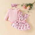 thumbnail image 2 of Odeerbi 0-18 Months Infant Girls Summer Outfits Layette Set Rib Knit Cotton Bodysuit Bow Print Suspender Skirt Headband Three Piece Set Jumpsuit Elastic Waist Skirt Infant Girls Clothes, 2 of 7