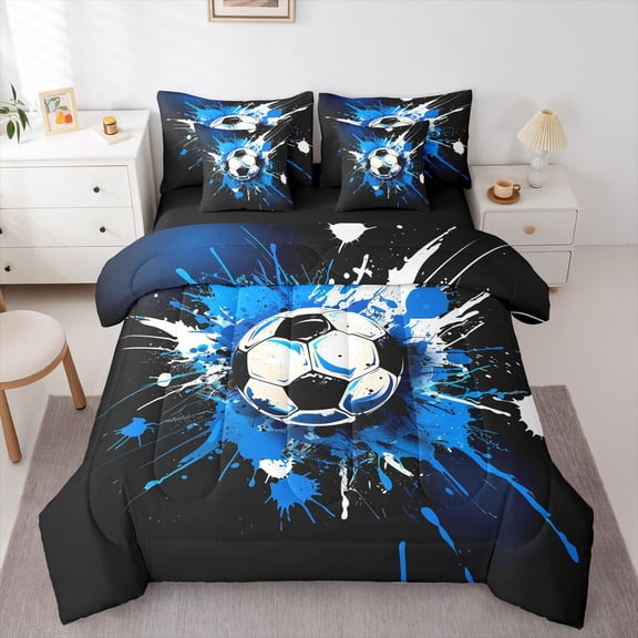 Castle Fairy Children Teens Soccer Twin Bedding Sets,Ball Game Bedding Comforter Set