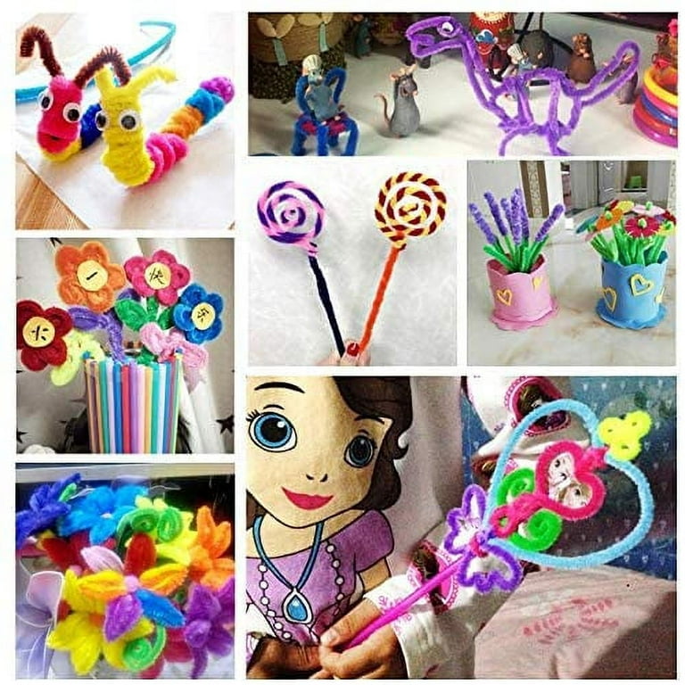 New 100PCS Multicolor Mixed Plush Iron Wire Flexible Flocking Craft Sticks  Pipe Cleaner Creativity Developing Kids