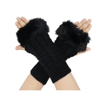 Simplicity Winter Warmer Women Faux Knitted Hand Wrist Fingerless Gloves, Black2