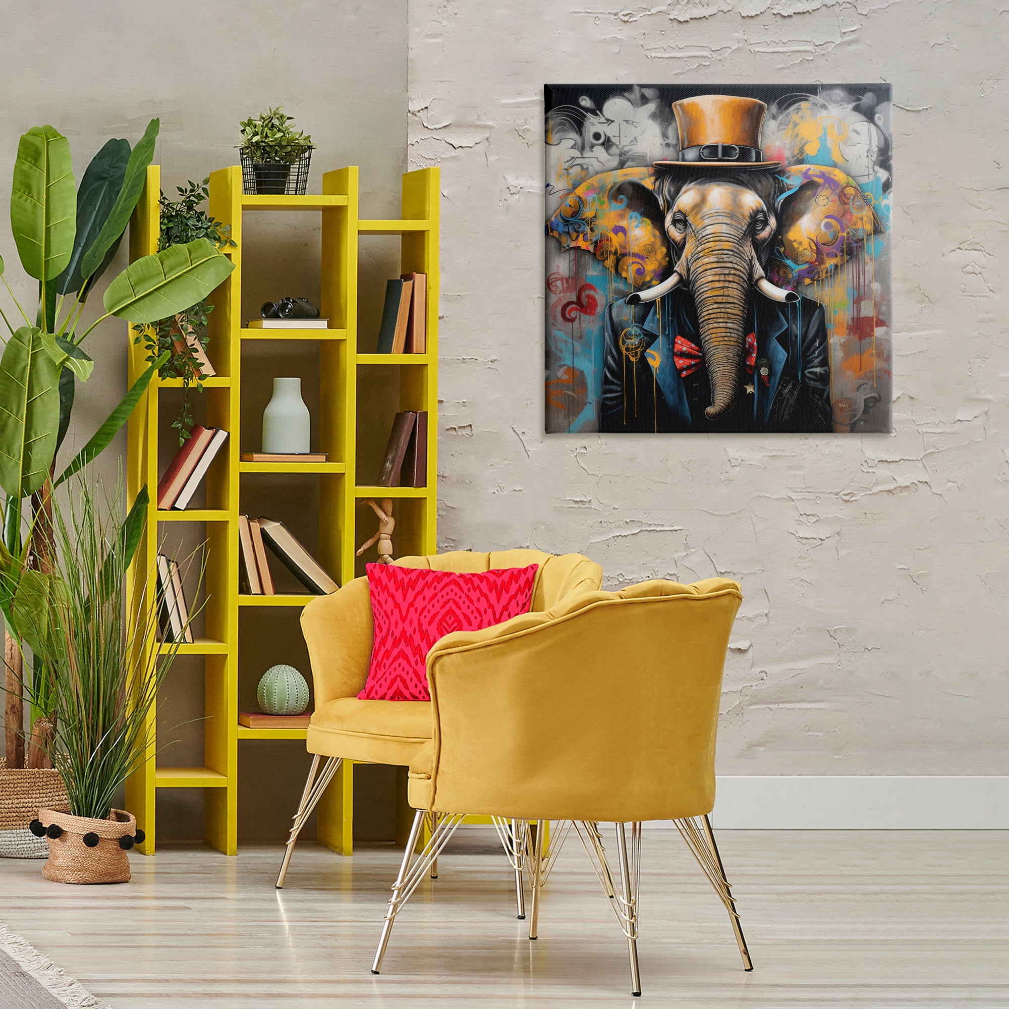 Stupell Industries Urban Graffiti Elephant Animals & Insects Painting Gallery Wrapped Canvas Art Print Wall Art, 30 x 30