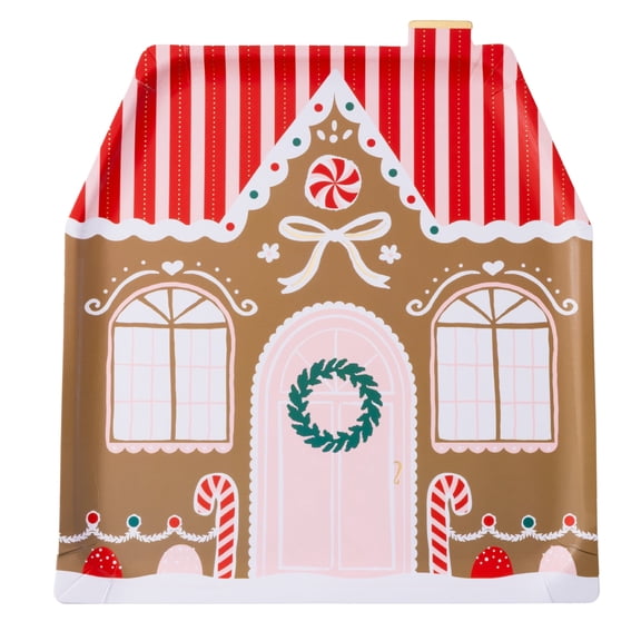 Bonjour Fête Gingerbread House Large Paper Dinner Plates, Disposable Party Supplies, 8 Count, 11.5 Inch, Christmas