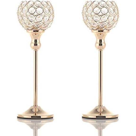 Gold Crystal Candle Holders Set of 2 for Fireplace Coffee Table Mantle Decor,Wedding Home Halloween Decoration Centerpieces