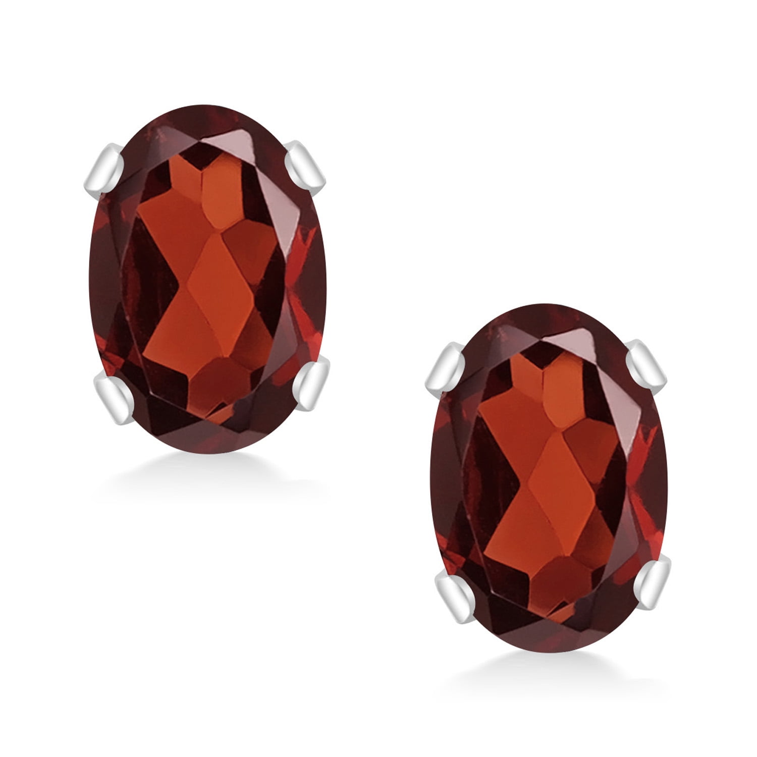 Gem Stone King 925 Sterling Silver Garnet Stud Earrings for Women Men (1.80 Cttw, Gemstone Birthstone, Oval 7X5MM)