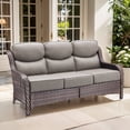 thumbnail image 7 of Giantfurnni Luxury Outdoor Furniture High Back Patio Sofa, Oversized 3-Seater Couch with 6'' Thick Cushions, Ideal for Porch, Poolside, Deck, Yard, Brown Wicker Grey Cushions, 7 of 7