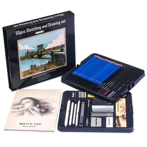50-Piece Professional Drawing Pencil Set - Sketch Kit for Artists & Beginners