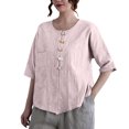 thumbnail image 1 of Camisetas de Algodón para Mujeres de Ajuste Suelto, Cuello en V Algodón Y Lino, Casual Suelto Camisa de Manga Corta, 1 of 7