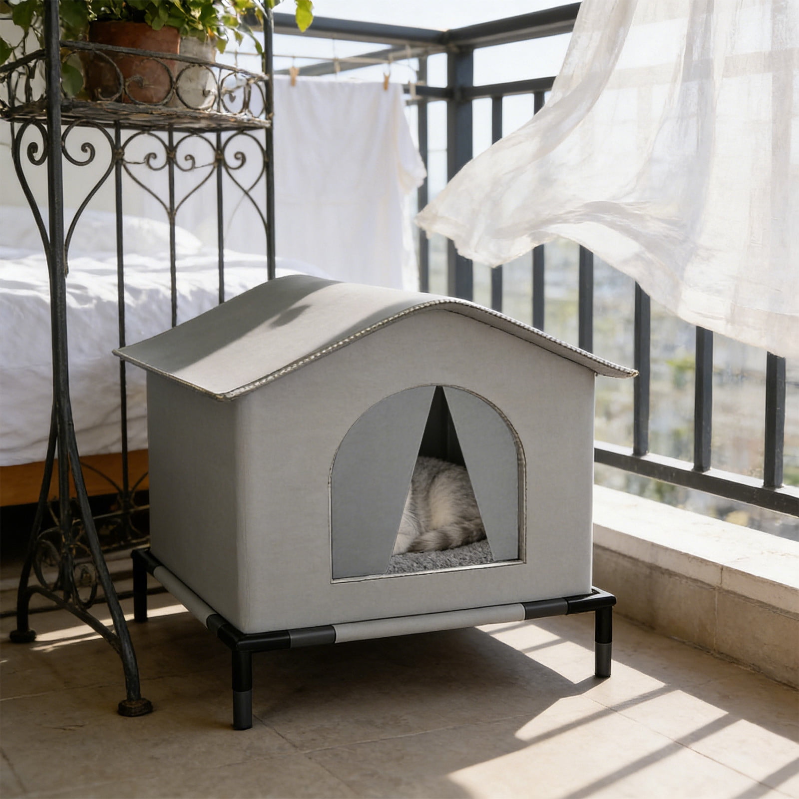 VAIFTILNO Outdoor Cat House for Feral Cats, 13x13x15.8in Waterproof Sun Protection Pet Tent, Insulated Cat Shelter for All Seasons, Portable Feral Cat Bed for Porch, Yard (More Colors)