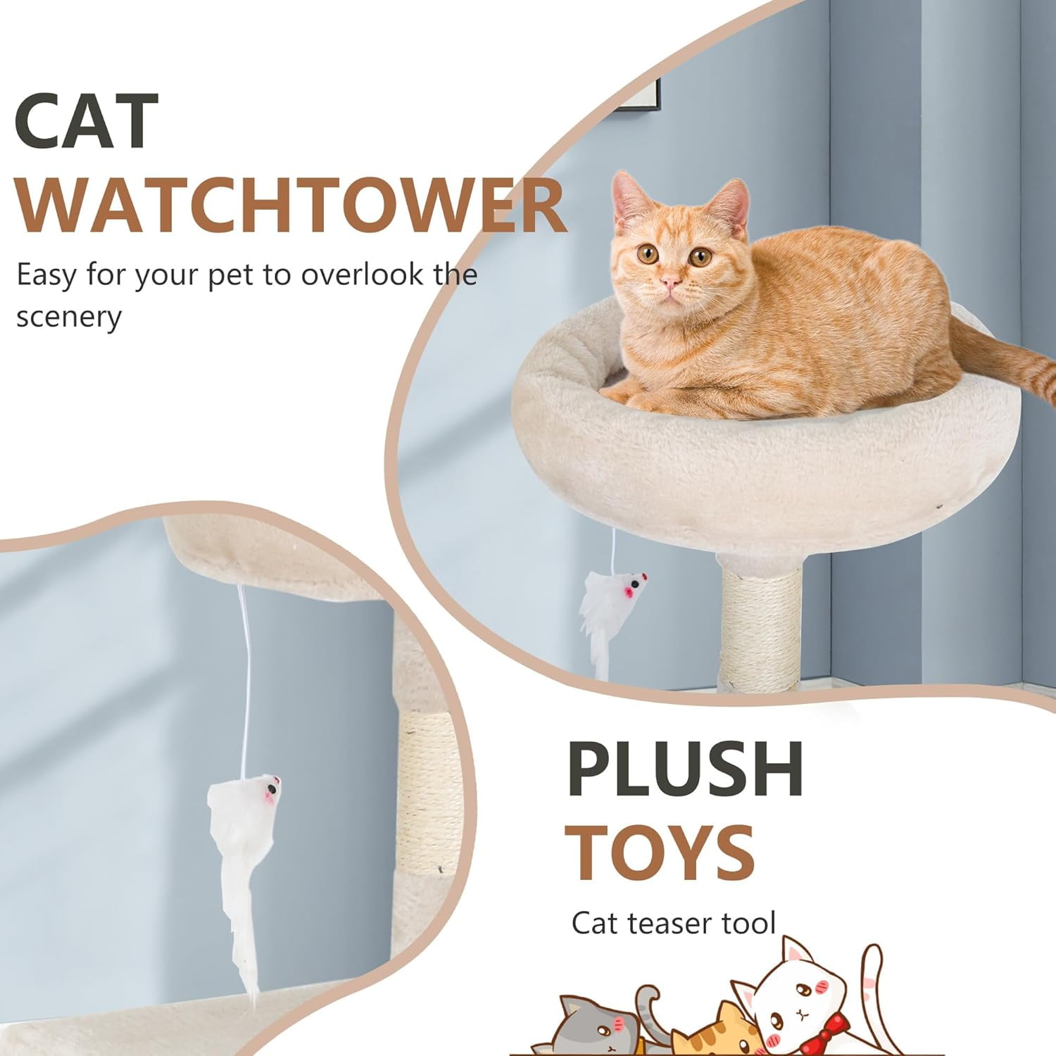 FDW Cat Tree 37 Inch Tall Cat Tower Kitten with Scratching Posts and Perches Indoor Activity Center for Cats (Beige)