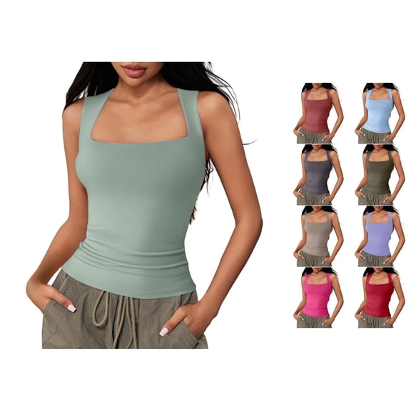 Women's Square Neck Fitted Tank Top Stretchy Sleeveless Camisole for Summer & Everyday Wear,M