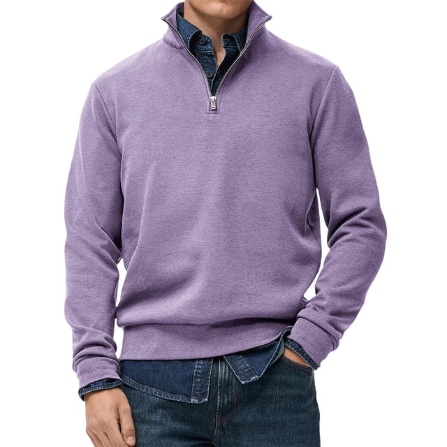 Migroa Essential Men's Quarter-Zip Sweatshirt -Solid Color Stand-Up Collar Design, Multiple Color Options, Premium Casual Wear Under $25, Purple M