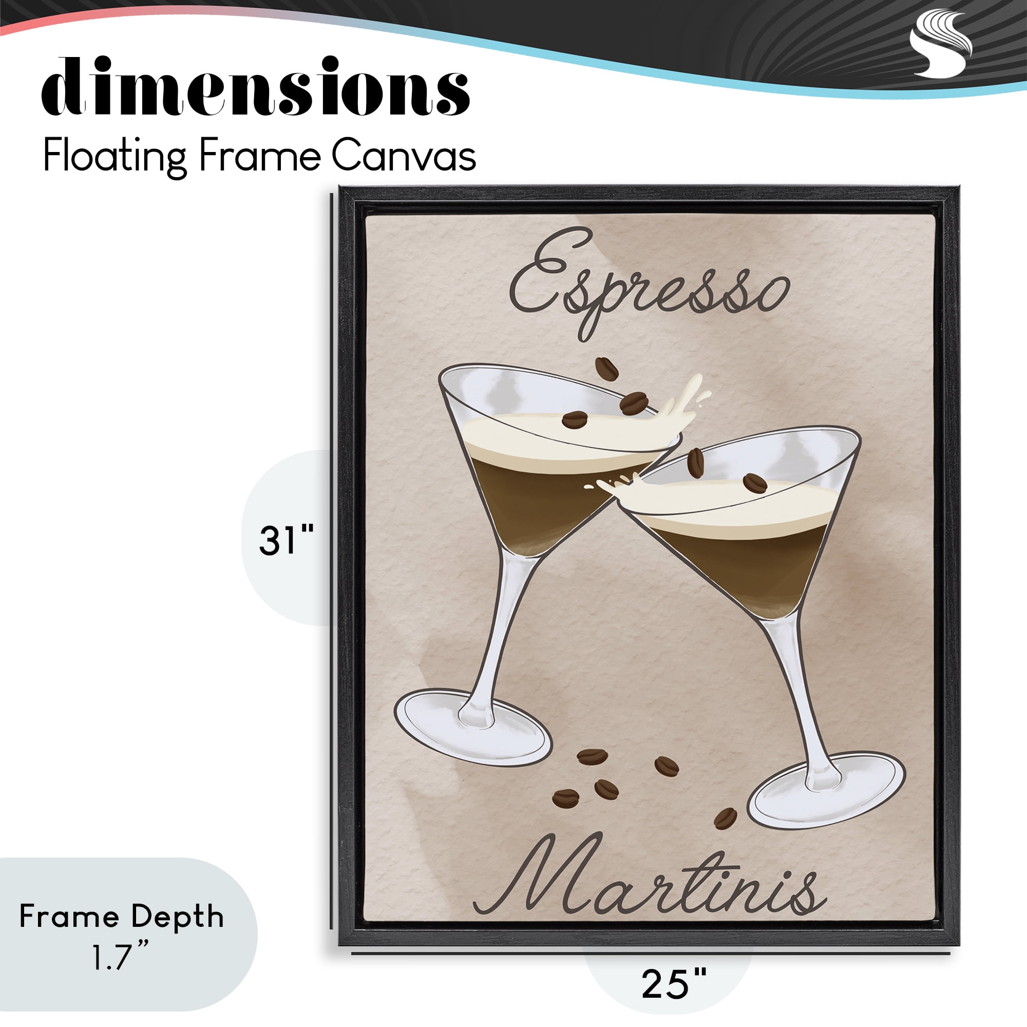 Stupell Industries Cheers Espresso Martinis Black Framed Floater Canvas Wall Art, design by Marcus Prime