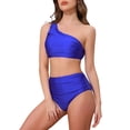 thumbnail image 4 of INSPIRAR CHIC Conjuntos de Bikini Elegantes de Una Sola Hombro para Mujeres, 2 Piezas, Top con Push Up y Parte Inferior de Control de Abdomen, Trajes de Baño, Azul Real Grande, 4 of 5