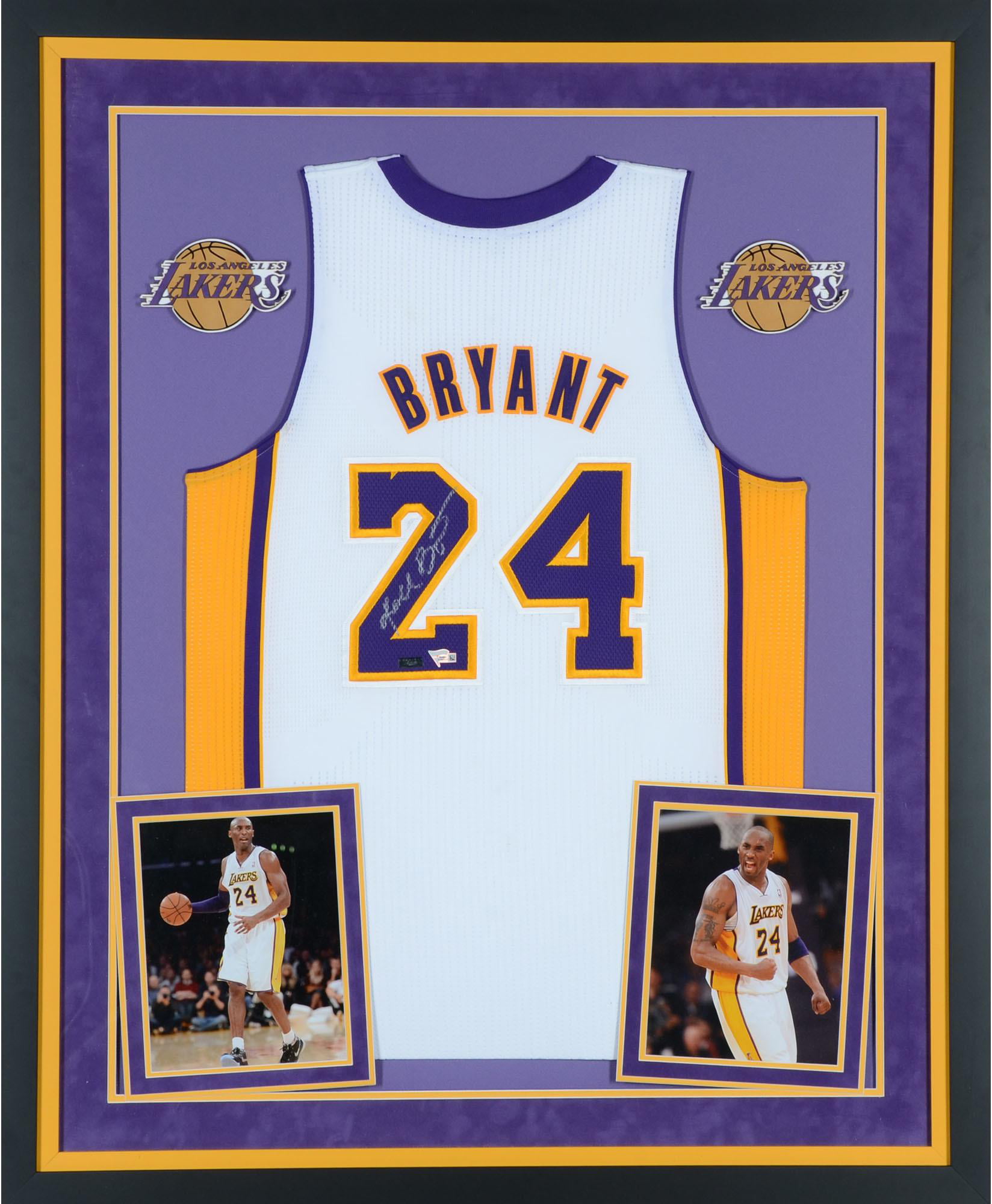 Kobe Bryant Los Angeles Lakers Deluxe Framed Autographed White Swingman Jersey with Purple Mat Background - Fanatics Authentic Certified