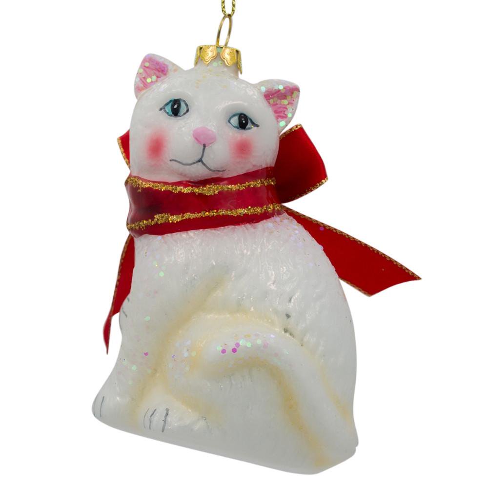 BestPysanky White Persian Cat Glass Christmas Ornament