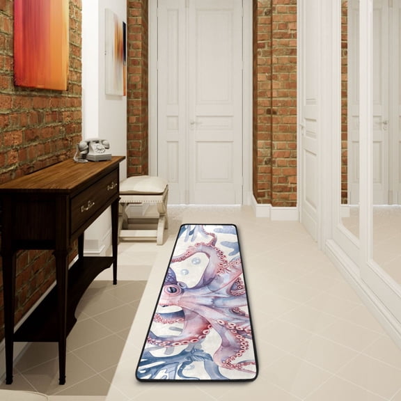 Pink Coral Octopus Runner Rug Ares Rug Non-Slip Laundry Rug 72×24 inch Soft Washable for Bedroom Bathroom Kitchen Living Room