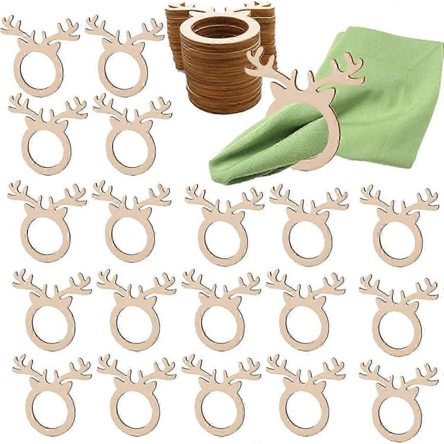 20 Pcs Christmas Wooden Reindeer Napkin Ring Holders Horn Ring Table Dinner For Xmas Party Decoration Cute Napkin Buckle Home Napkin Ornaments Banquet