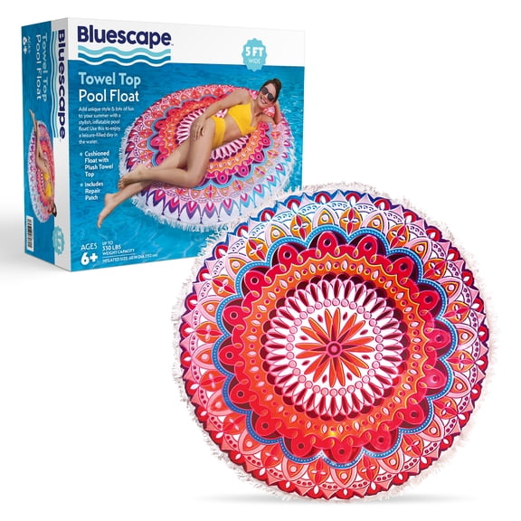 Bluescape 60” Towel Float – Large Round Inflatable Pool Raft with Plush Towel Top for Extra Comfort