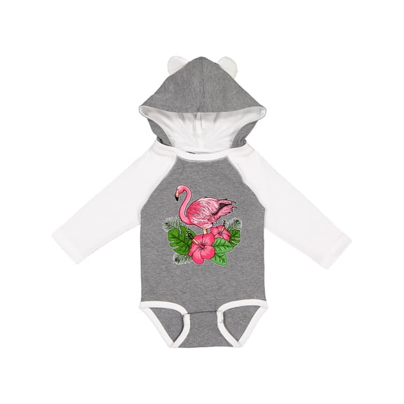 Inktastic Flamingo with Tropical Flowers Boys or Girls Long Sleeve Baby Bodysuit