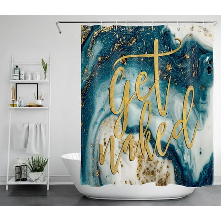 HVEST Get Naked Shower Curtain for Bathroom Decor,Blue and Grey Abstract Marble Shower Curtains with Hooks Modern Art Polyester Waterproof Durable Fabric Bath Accessories,60x72 Inches